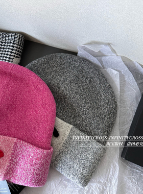 【INFINITYCROSS】25K爆款！灰色方块渐变羊毛针织毛线帽保暖冷帽