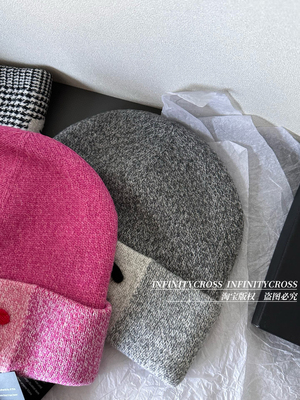 【INFINITYCROSS】25K爆款！灰色方块渐变羊毛针织毛线帽保暖冷帽