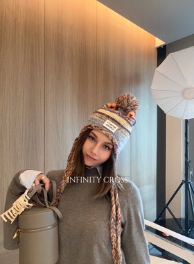 【INFINITYCROSS】潮牌民族风圣诞撞色条纹流苏毛线针织帽雷锋帽