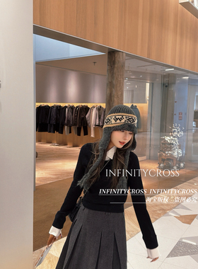 【INFINITYCROSS】费尔岛风护耳提花针织保暖针织帽女加厚雷锋帽