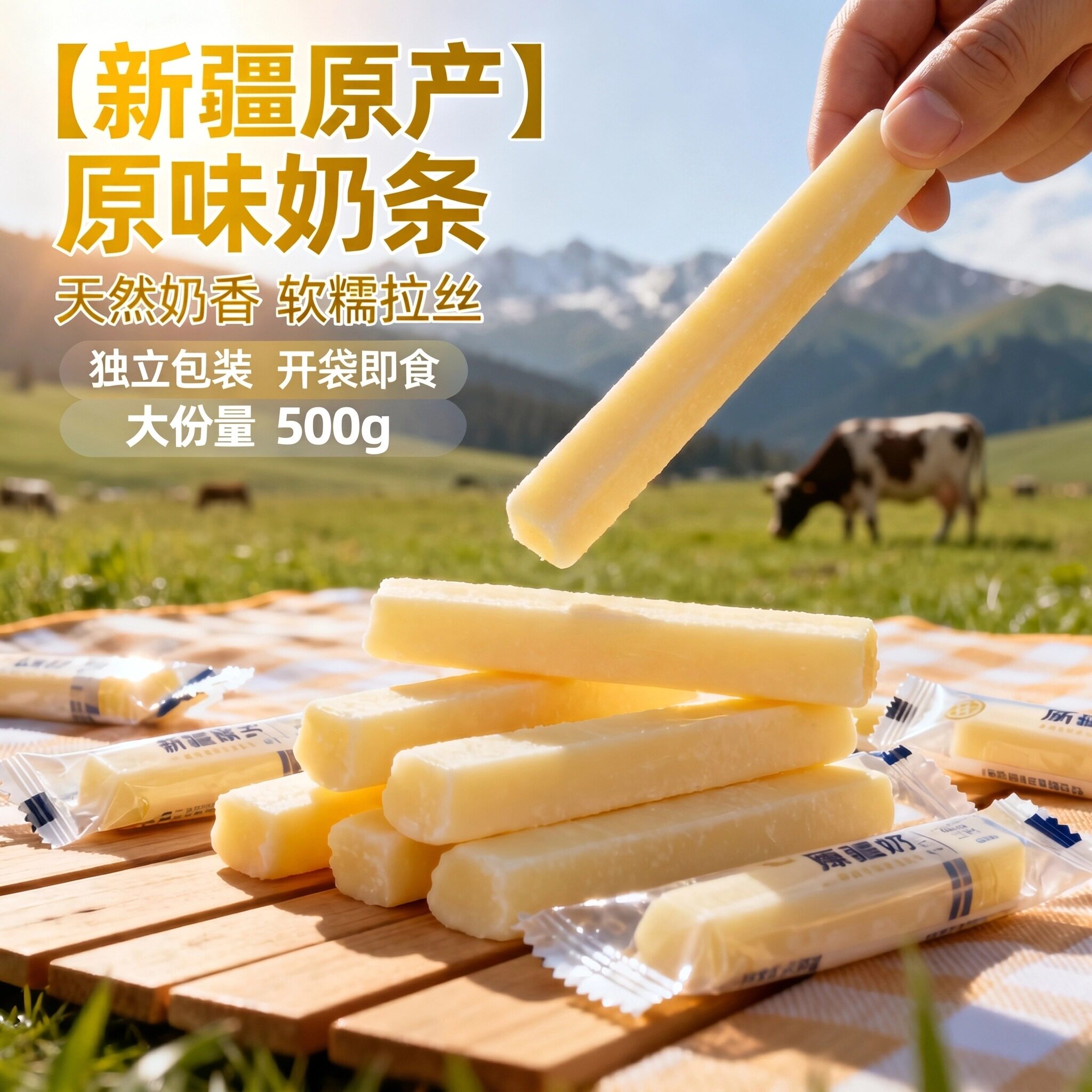 新疆原味牛奶条500g袋嚼着吃的奶酪条儿童奶醇棒营养零食奶香浓郁