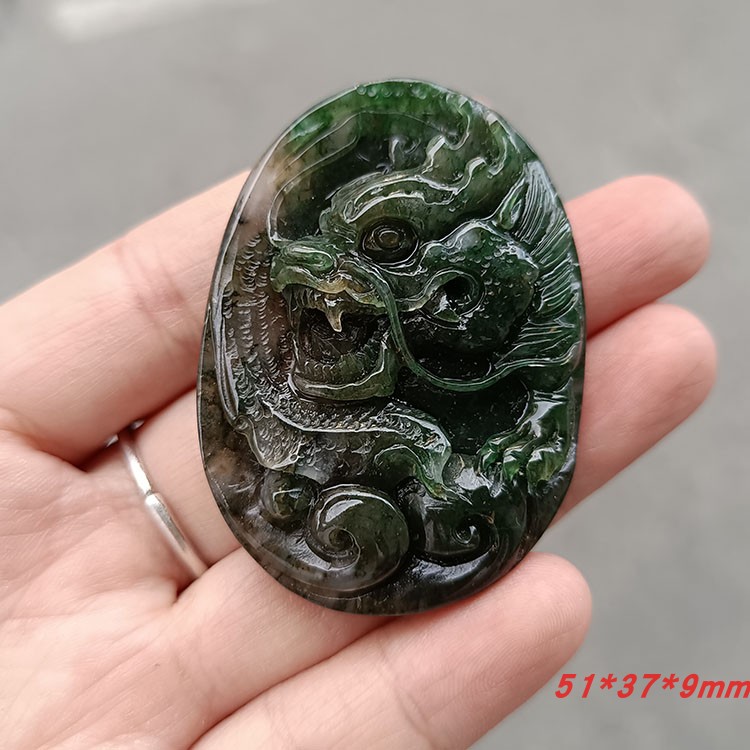 独山玉老坑天蓝料龙挂件墨绿色