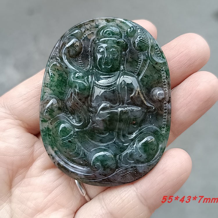 玉独山玉南阳玉老坑天蓝独玉观音挂件抛光墨绿色精雕挂件镯芯雕刻
