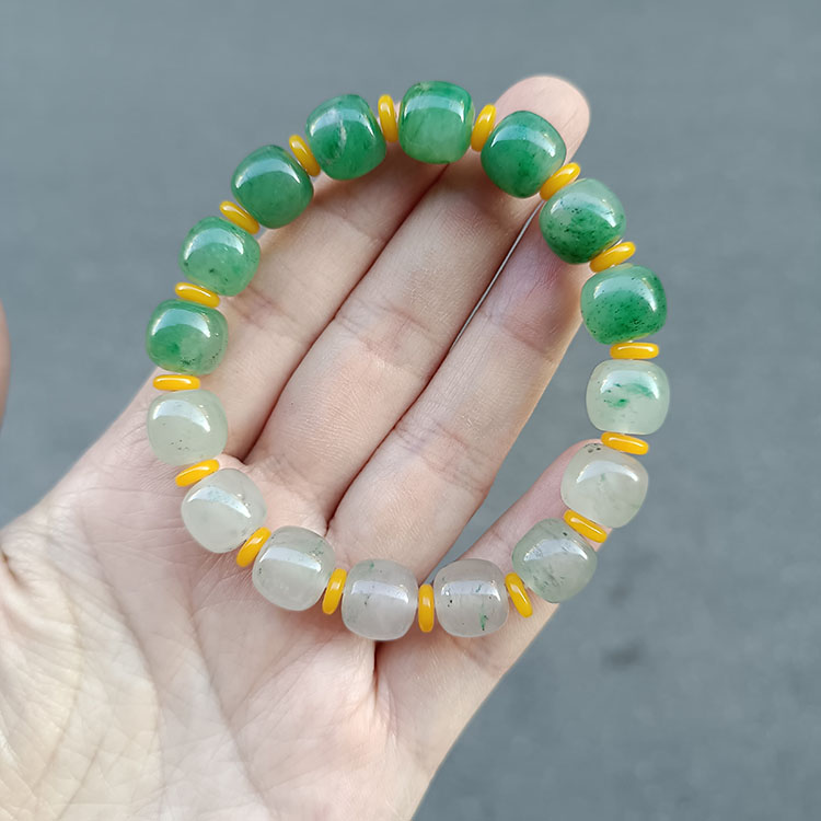 天然非洲翠独龙玉老型珠仿古珠手链10.5*9.5mm飘花阳绿冰翠串珠