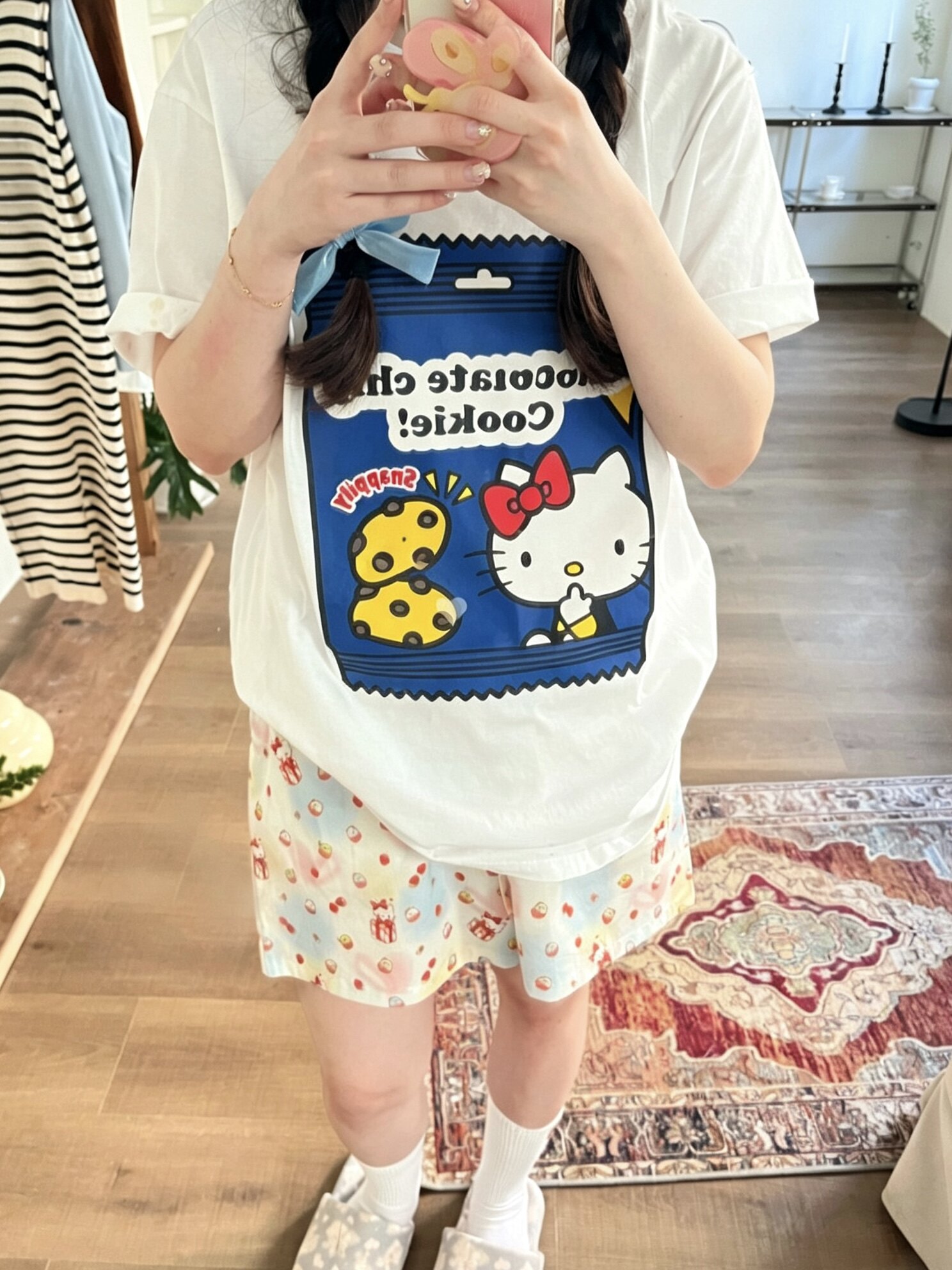 糖心家 早安Kitty小姐睡衣纯棉舒适宽松大码家居服套装tee短裤