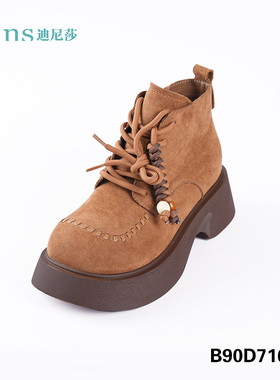 迪尼莎2025秋季新款橡胶厚底系带圆头马丁勃肯鞋百搭休闲靴71625