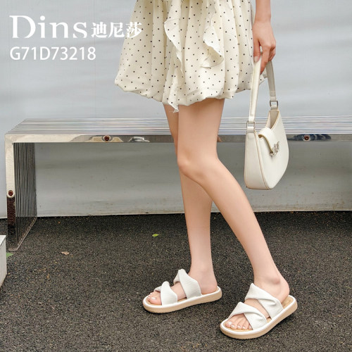 迪尼莎2026夏季踩屎感柔软外穿平底一字拖舒适休闲女鞋73218