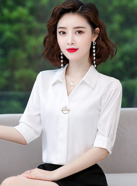 中袖休闲风职业无领寸杉衬衫衣