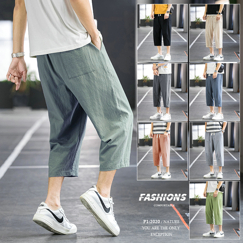 Men's new loose casual pants cotton hemp pants