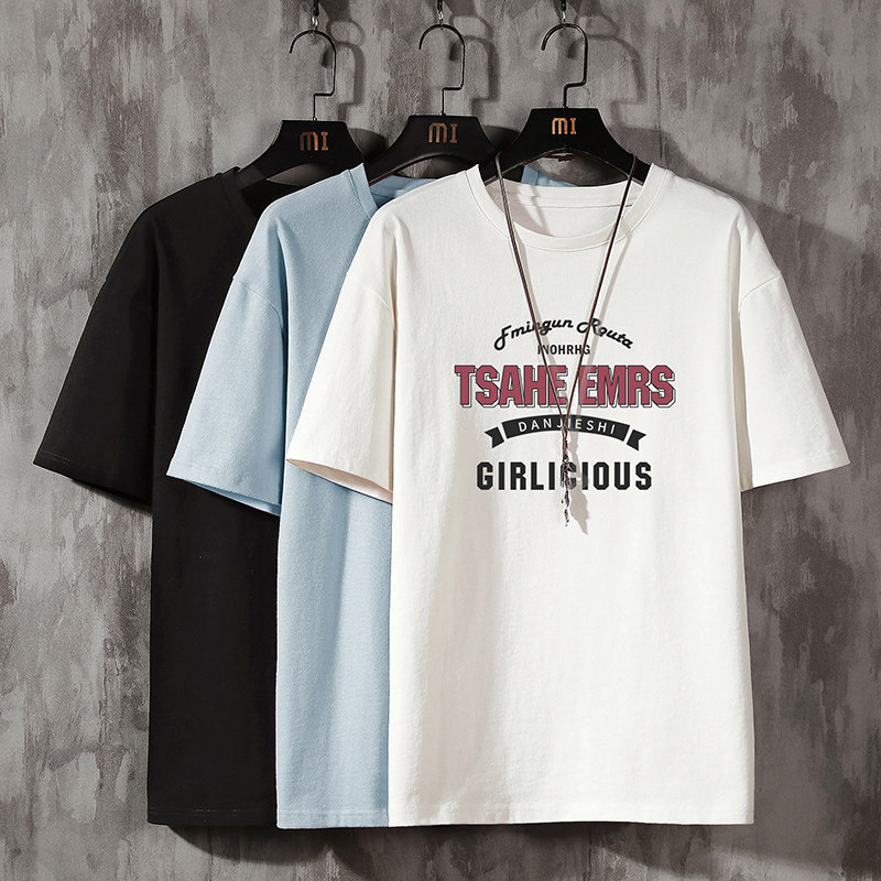 New style men's short sleeve T-shirt summer trend printed base shirt cotton loose top clothes