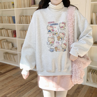 【Dear YN】秋冬韩系kt猫印花套头圆领卫衣长袖慵懒棉质上衣女秋