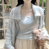 内搭短款 上衣女 秋季 奶油色系格纹带胸垫吊带背心无袖 Dear