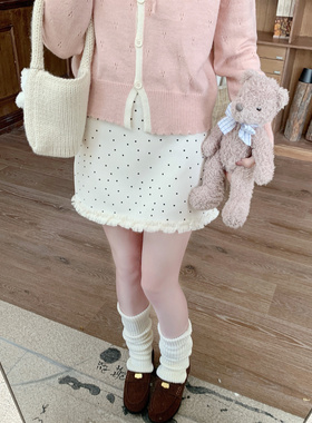 【Dear YN】甜美韩系 下摆花边波点半身裙女秋百搭高腰a字短裙