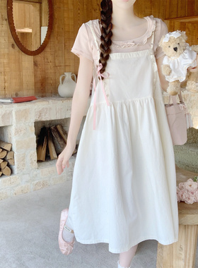 【Dear YN】韩系甜美 设计感花边背带裙中长款吊带连衣裙花苞裙女