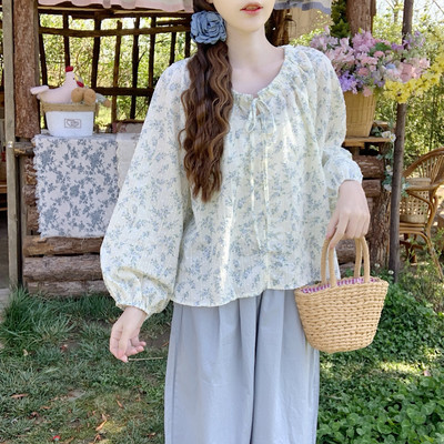 【DearYN】圆领碎花灯笼袖上衣