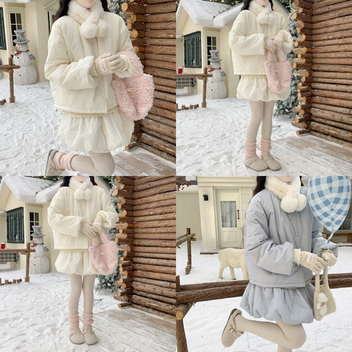 【DearYN】奶芙花苞棉服套装女