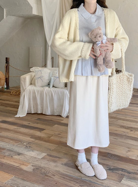 【Dear YN】秋日韩系软糯垂坠松紧腰坑条直筒半身裙条绒中长裙女