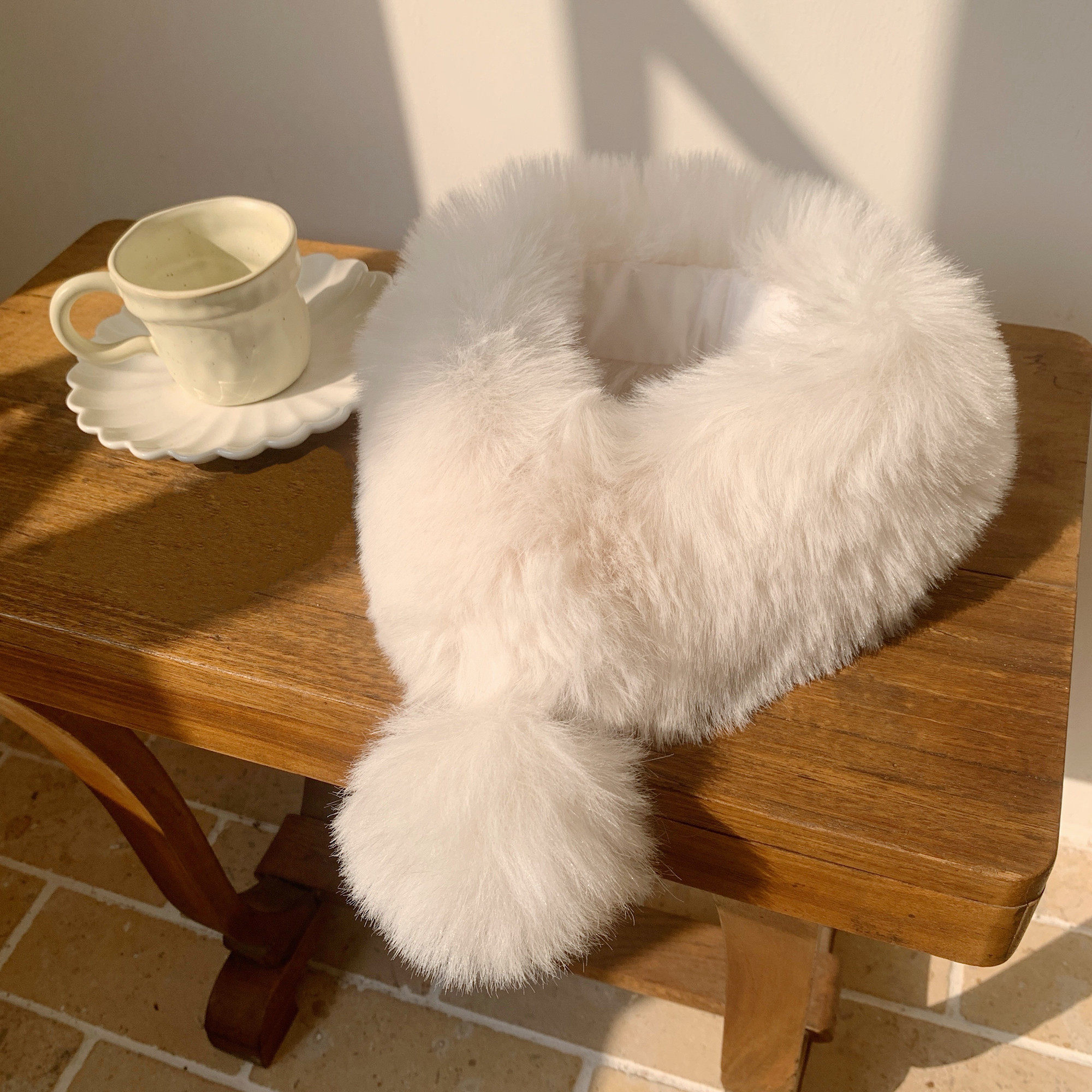 【Dear YN】冬日百搭仿兔毛蓬松球球围脖保暖毛茸茸交叉围巾女,服饰配件/皮带/帽子/围巾,围巾/丝巾/披肩,淘宝优惠券,粉丝福利购,淘宝优惠卷