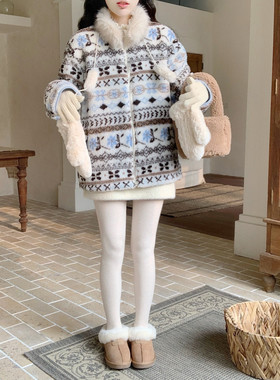 【Dear YN】费尔岛毛领外套2025新款复古保暖加厚毛茸茸夹克女冬