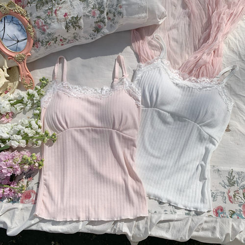 【DearYN】蕾丝拼接带胸垫背心