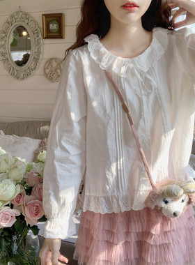 【Dear YN】温柔甜美复古花边领衬衫棉质长袖内搭上衣女春季新款