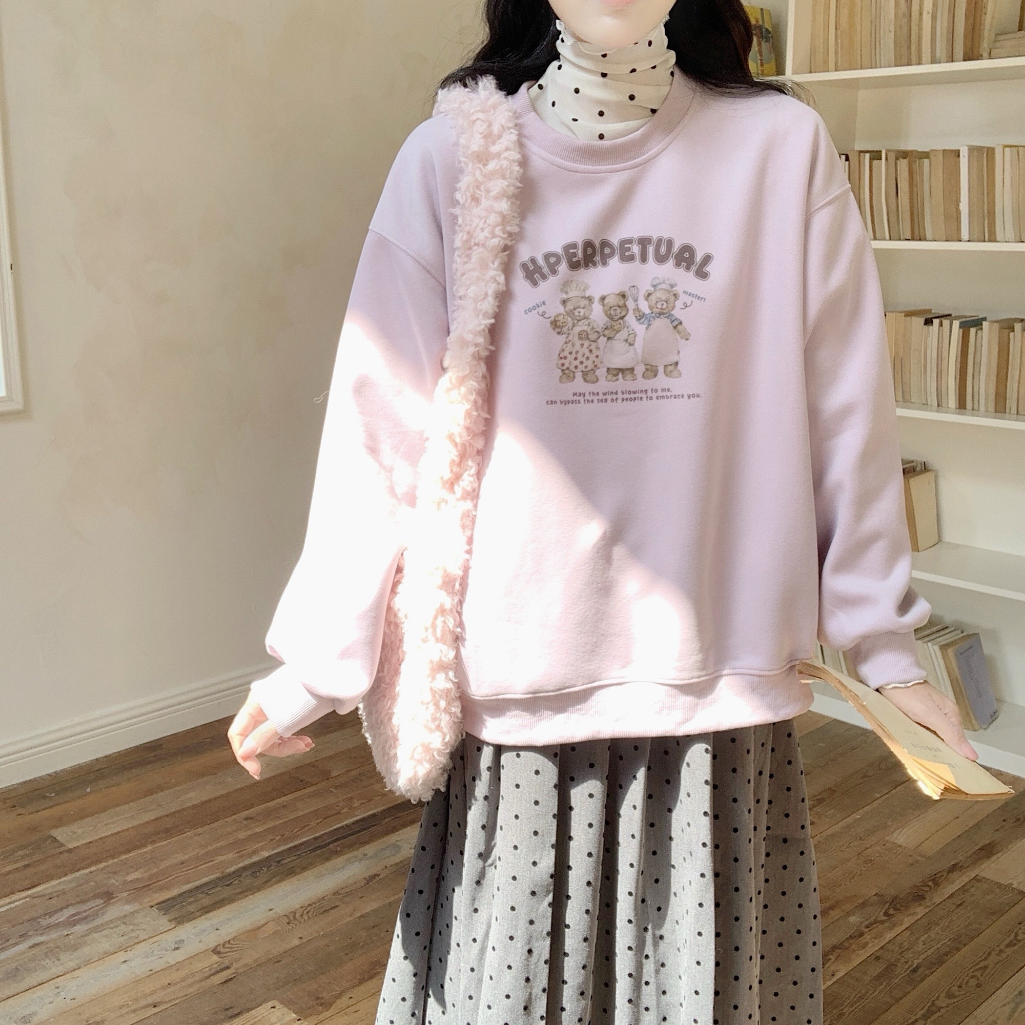 【DearYN】韩系圆领套头卫衣女