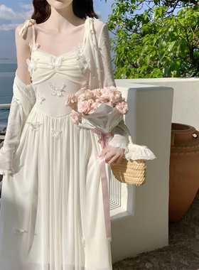 【Dear YN】祈愿少女 超仙气立体蝴蝶薄纱吊带连衣裙中长款仙女裙