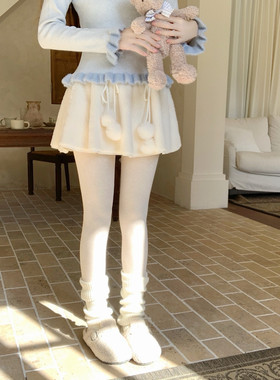 【Dear YN】冬日软糯毛绒绒高腰a摆短裙荷叶边球球蓬蓬裙带安全裤