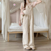 夏季 宽松直筒 甜美减龄韩系碎花背带裤 女新阔腿休闲裤 Dear