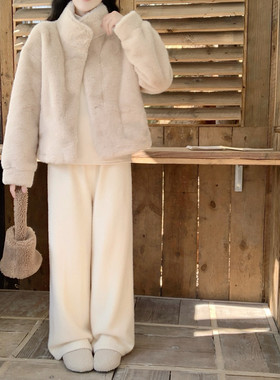 【Dear YN】温柔风 加厚仿貂绒阔腿裤软糯针织裤高腰垂感休闲裤女