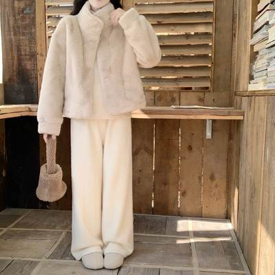 【DearYN】软糯仿貂绒阔腿裤女