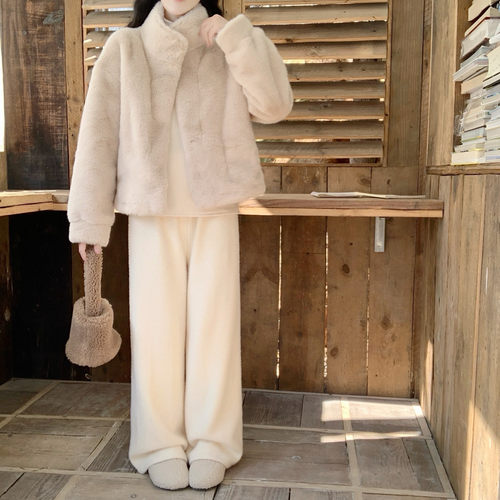 【DearYN】软糯仿貂绒阔腿裤女