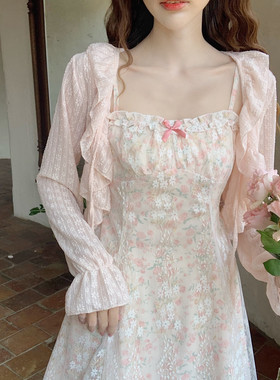 【Dear YN】温柔风 多色修身花边设计绑带防晒开衫短款小外套女夏