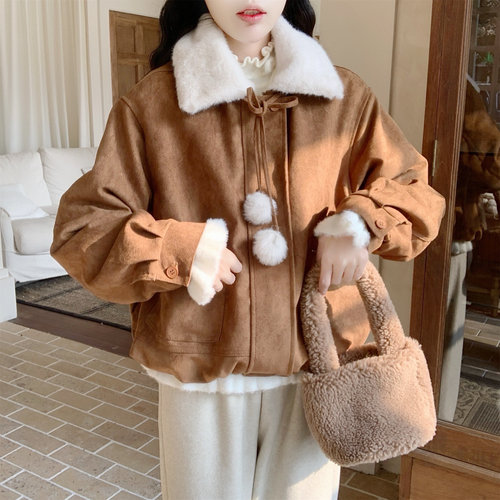 【DearYN】麂皮花苞加绒外套女