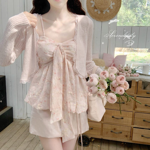 【DearYN】蝴蝶结绑带碎花背心