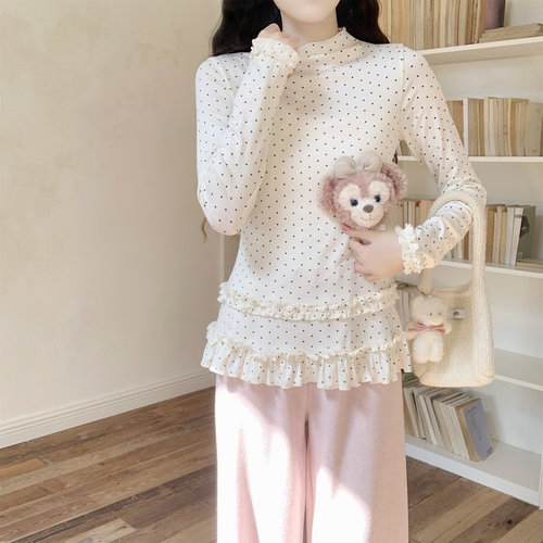 【DearYN】波点半高领打底衫女