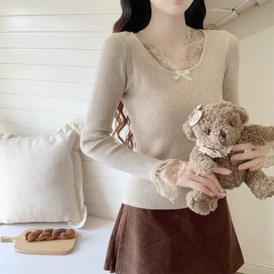 【DearYN】v领加厚针织打底衫