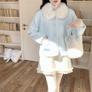 秋冬小香风带毛领仿貂绒开衫 保暖针织外套上衣女新款 Dear