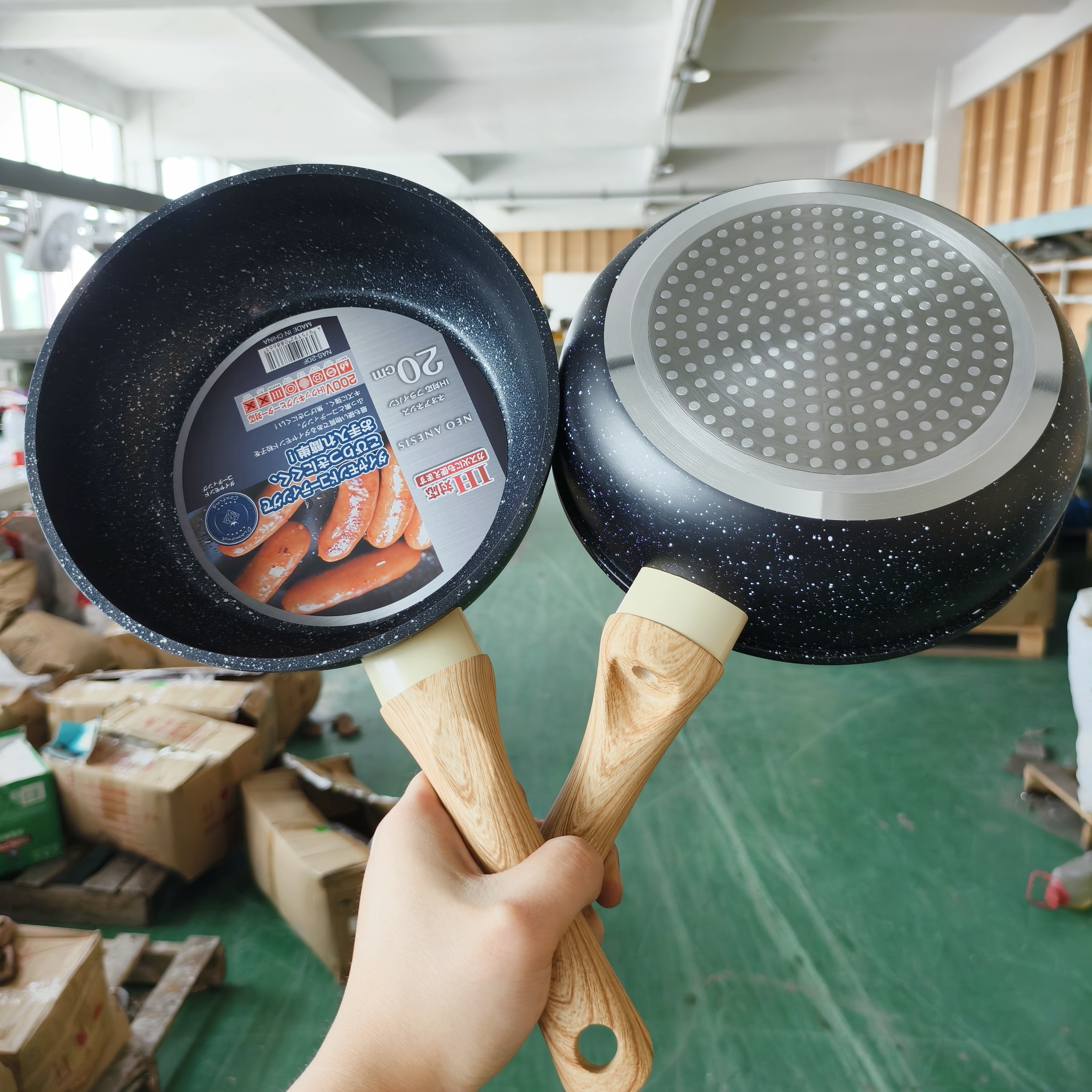 出口日本标 麦饭石20cm/24cm小炒锅不粘锅一人食平底煎炒菜锅