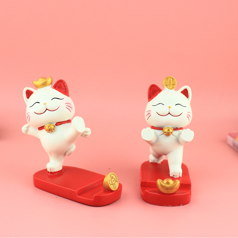 创意招财猫懒人手机支架公室桌面装饰品摆件树脂工艺品实用礼物