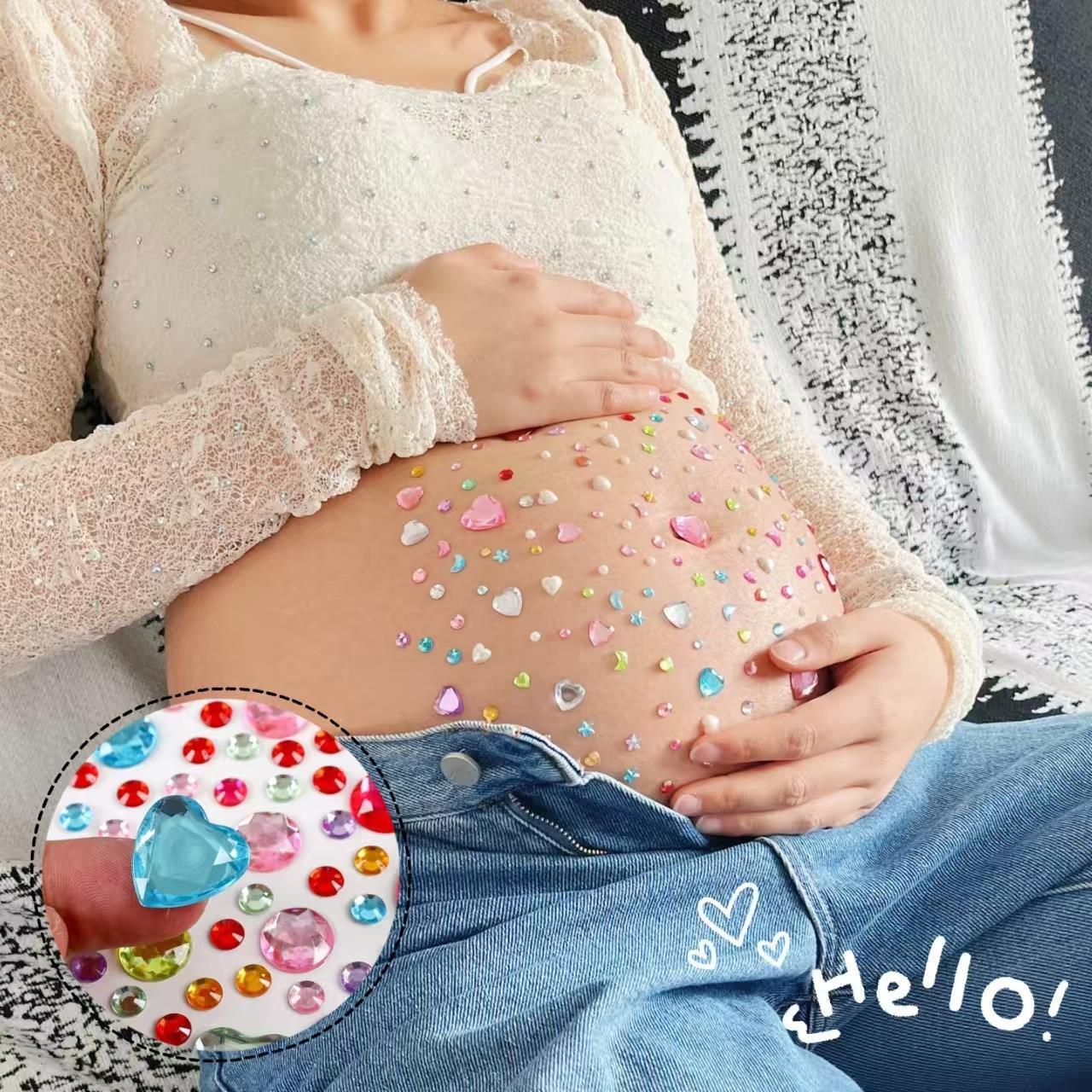 孕妇照拍照道具肚皮贴纸孕妈彩色爱心水晶钻石孕肚贴水钻贴画无痕