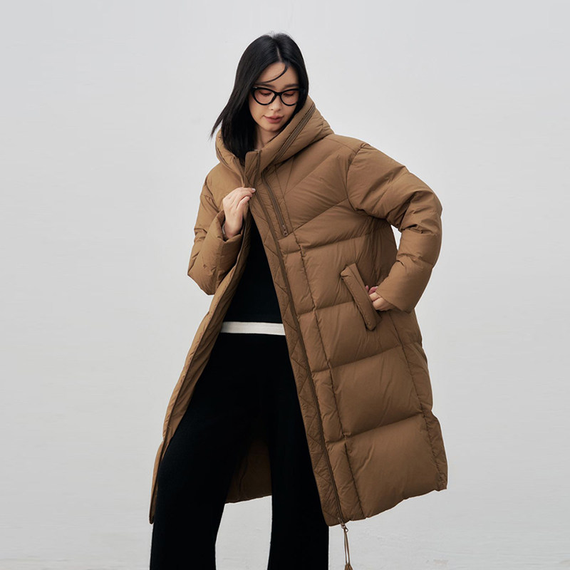 2026冬季连帽中长款羽绒服女纯色加厚保暖宽松显瘦外套