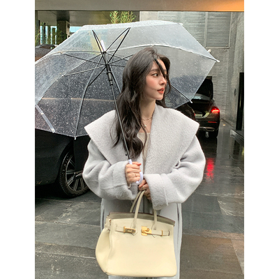 ZHUYIYI系带中长款羊驼毛大翻领