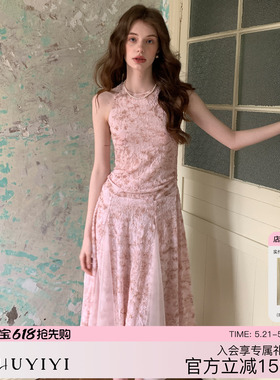 ZHUYIYI 高级感新款背带式连衣裙女夏无袖修身薄纱设计感中长裙