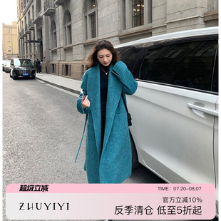 深水鸭绿系带双面羊绒大衣女中长款 ZHUYIYI 气质高级感毛呢外套冬