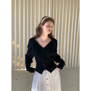 ZHUYIYI 回溯经典 设计感法式v领修身针织毛衣早秋外套女原创设计