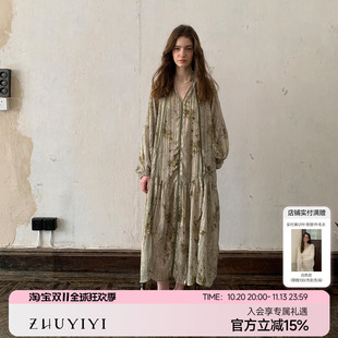 ZHUYIYI 新款法式印花宽松碎花长袖连衣裙女款高级感秋季长裙原创