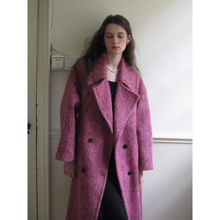 ZHUYIYI时尚模范生 树莓粉羊毛大衣女秋冬外套高级感加厚新款宽松