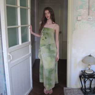 收腰原创 手工钉珠薄纱度假吊带连衣裙女夏新款 ZHUYIYI 绿野仙踪