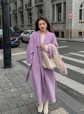 ZHUYIYI 高级感双面羊绒大衣女2025秋冬新款紫色宽松毛呢外套长款